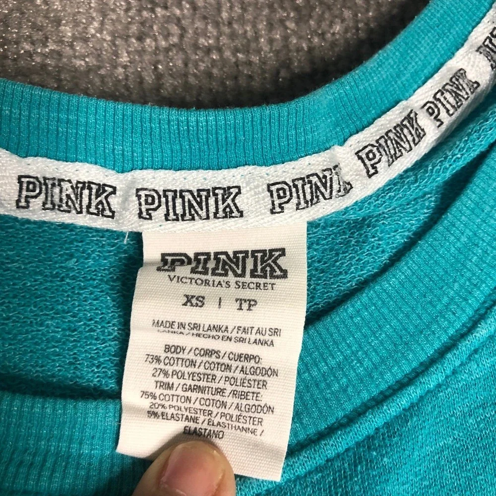 PINK Victorias Secret Sweatshirt Womens XS Blue Oversized Long Sleeve Shirt